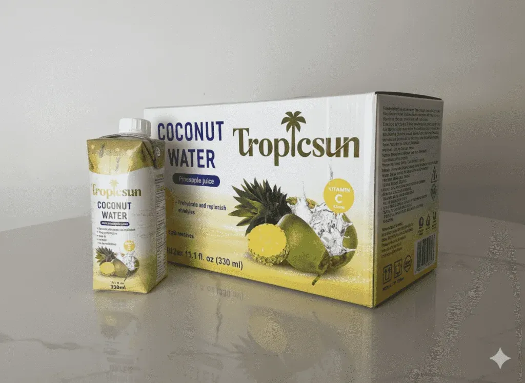 1 thùng carton gồm 12 hộp nước dừa dứa dung tích 330ml